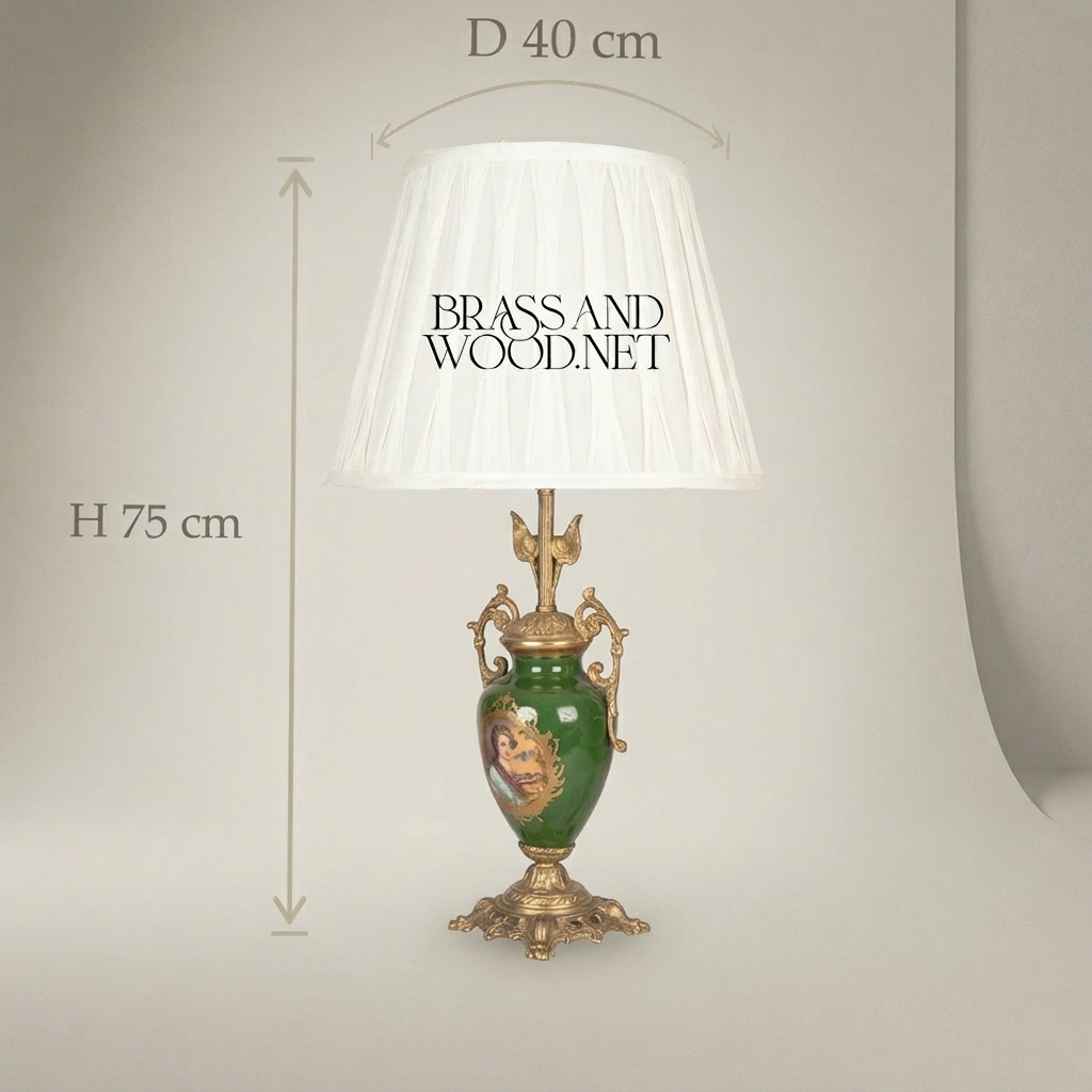 Classical Urn Ceramic Table Lamp - Ornate Brass Foliage Base & Pleated Shade — Antique Gold