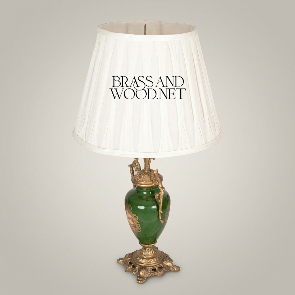 Classical Urn Ceramic Table Lamp - Ornate Brass Foliage Base & Pleated Shade — Antique Gold