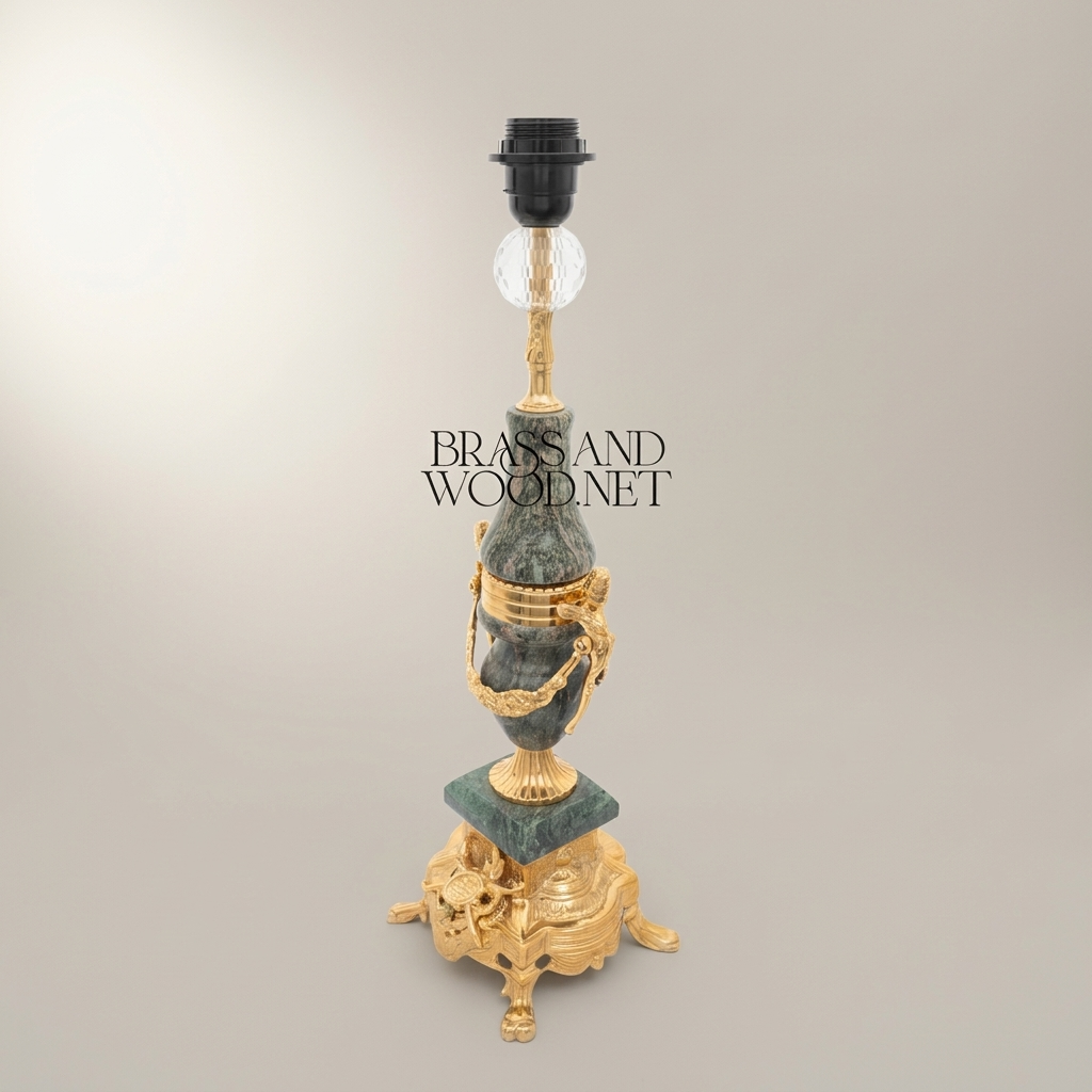Classical Urn Table Lamp - Green Marble & Ornate Brass Figural Base
