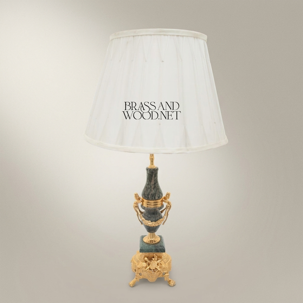 Classical Urn Table Lamp - Green Marble & Ornate Brass Figural Base