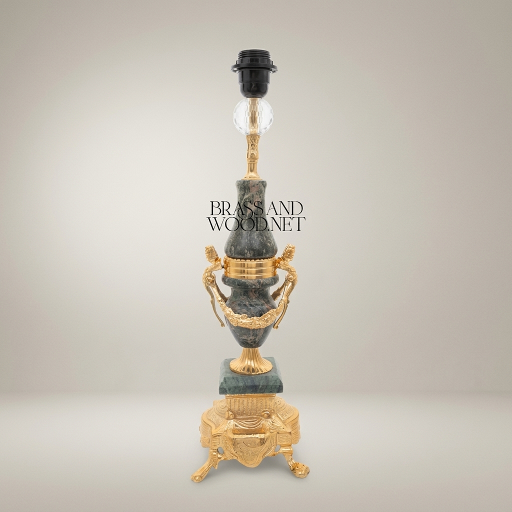 Classical Urn Table Lamp - Green Marble & Ornate Brass Figural Base — Gold