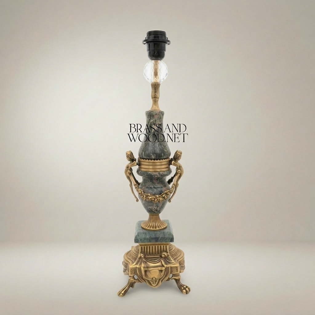 Classical Urn Table Lamp - Green Marble & Ornate Brass Figural Base — Antique Gold