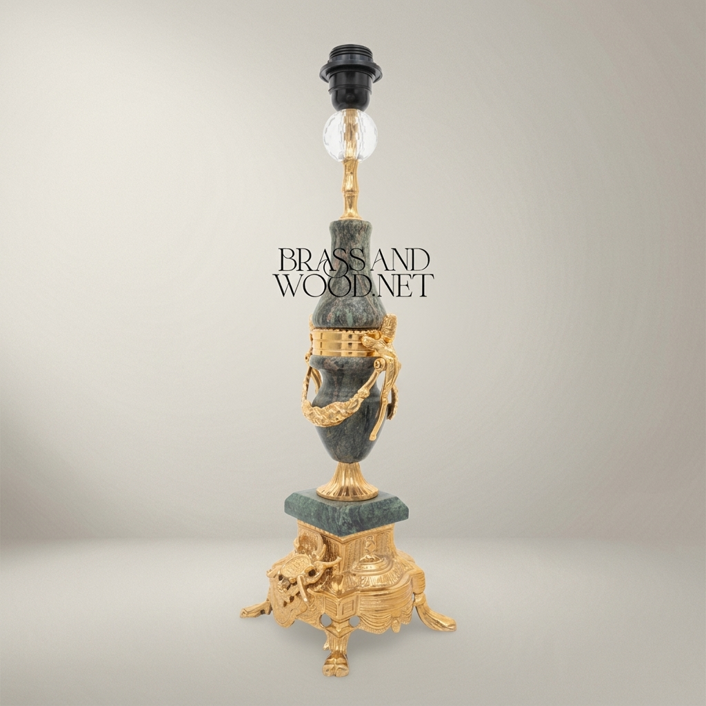 Classical Urn Table Lamp - Green Marble & Ornate Brass Figural Base