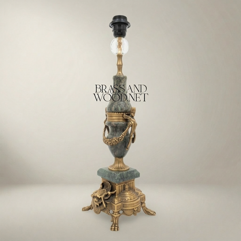 Classical Urn Table Lamp - Green Marble & Ornate Brass Figural Base — Antique Gold