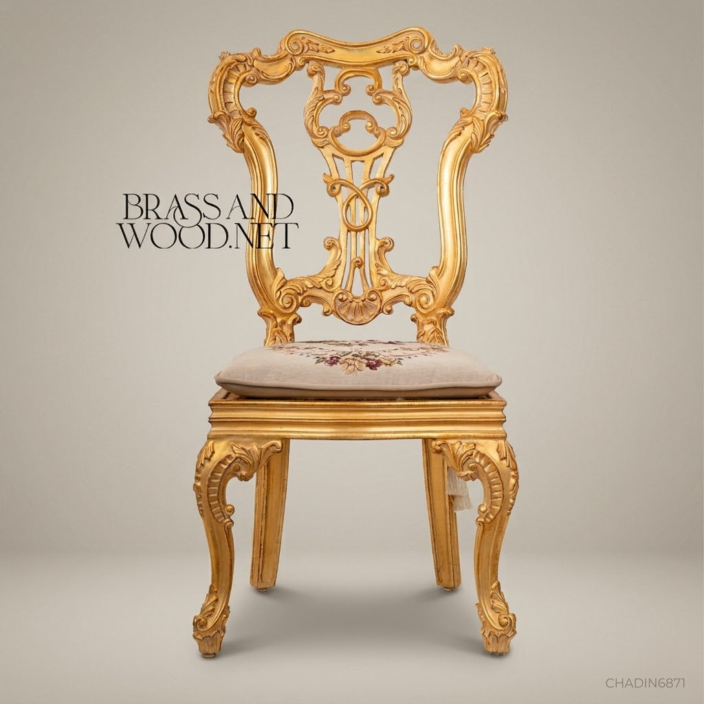 Brass & Wood Rococo Gold Dining Chair