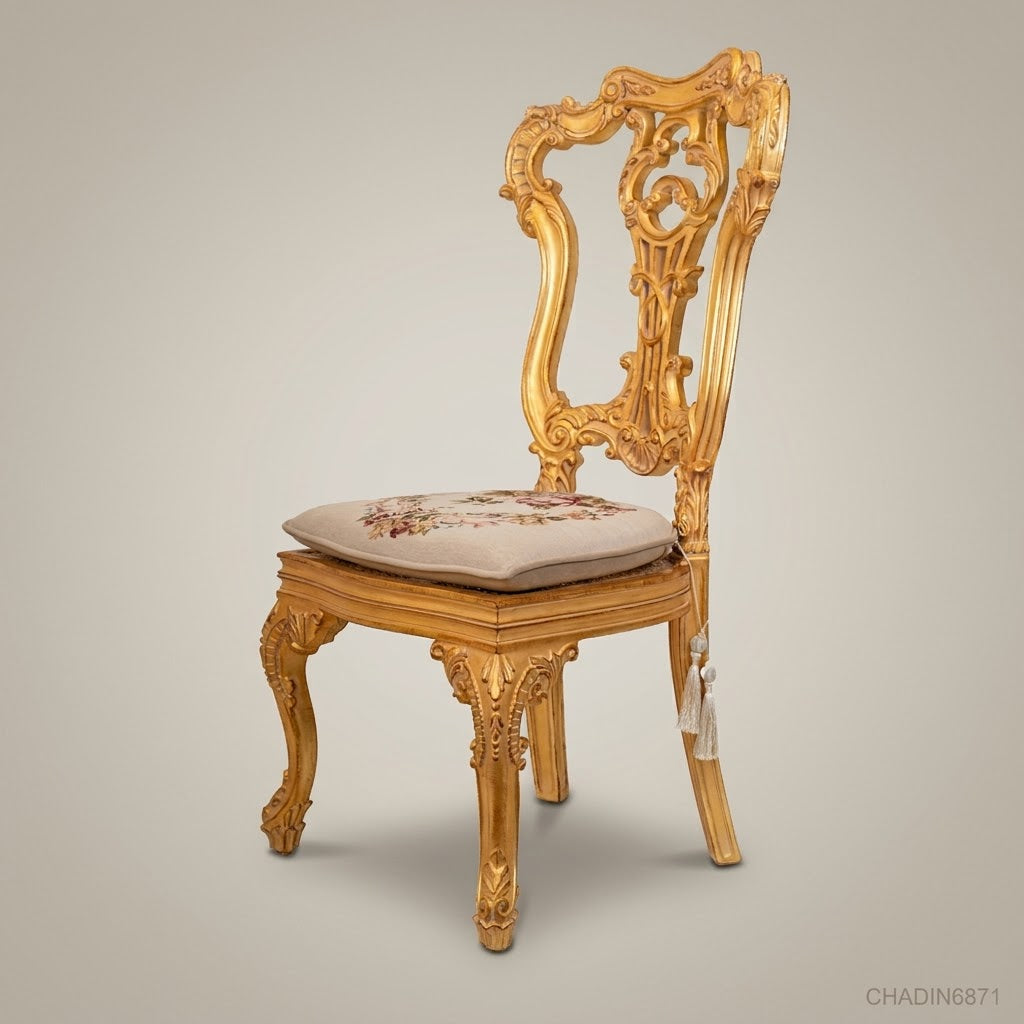 Brass & Wood Rococo Gold Dining Chair