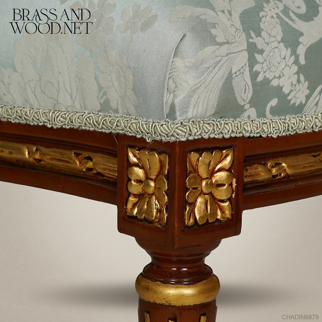Brass & Wood Louis XVI Damask Dining Chair