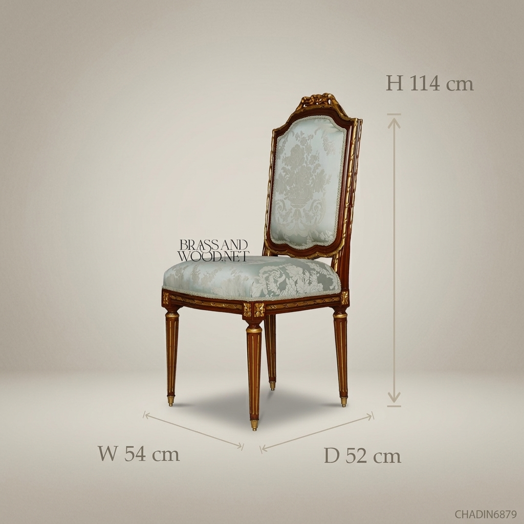 Brass & Wood Louis XVI Damask Dining Chair