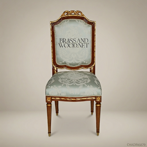 Brass & Wood Louis XVI Damask Dining Chair