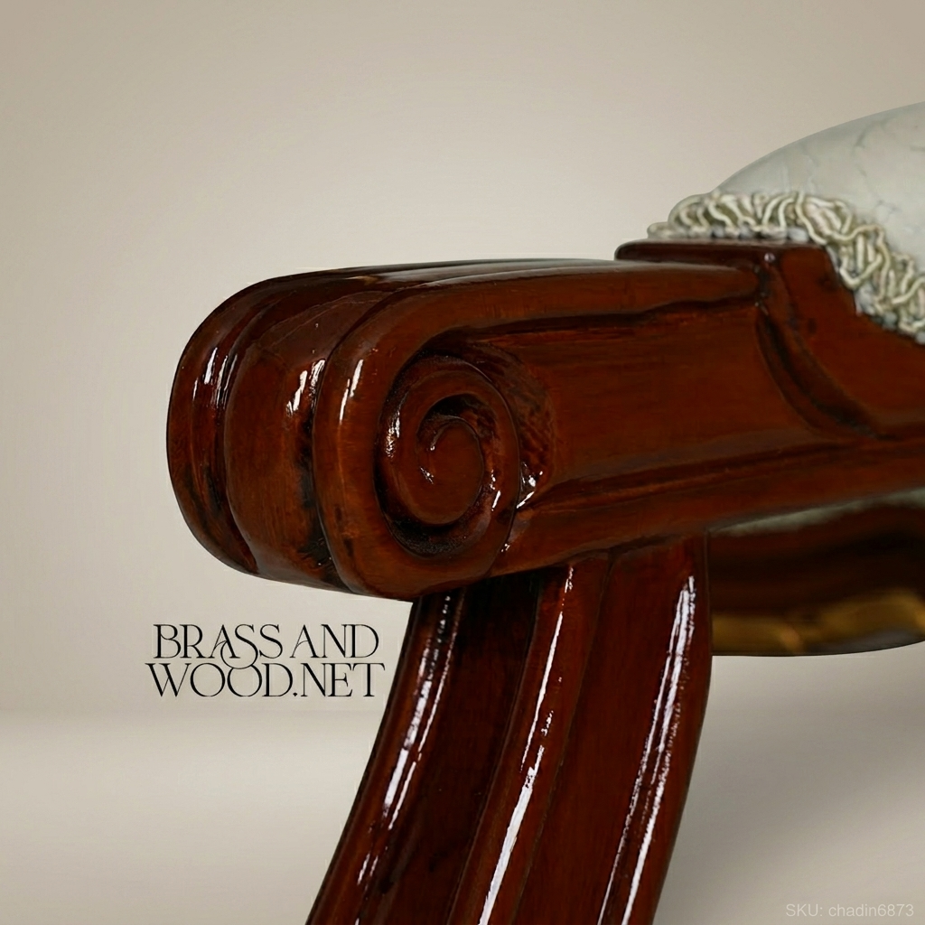 Brass & Wood Louis XVI Damask Dining Chair