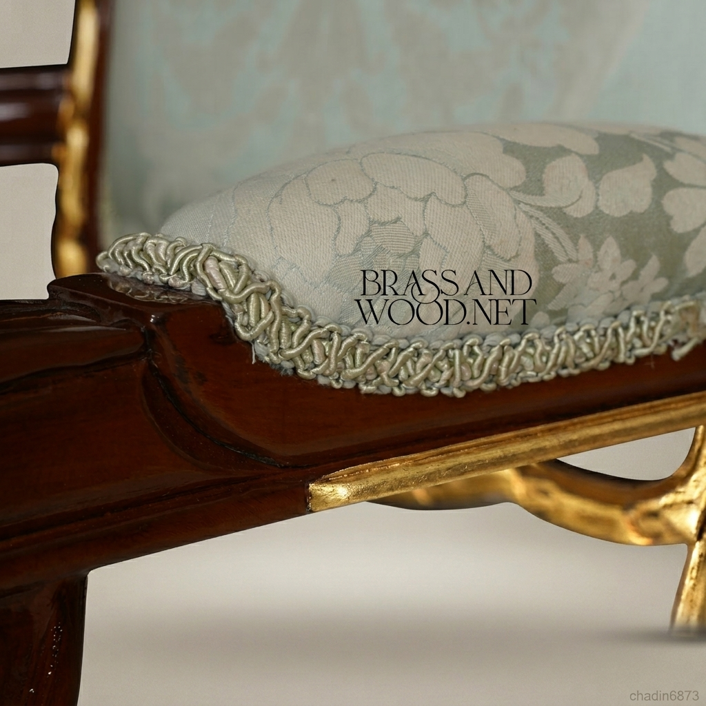 Brass & Wood Louis XVI Damask Dining Chair