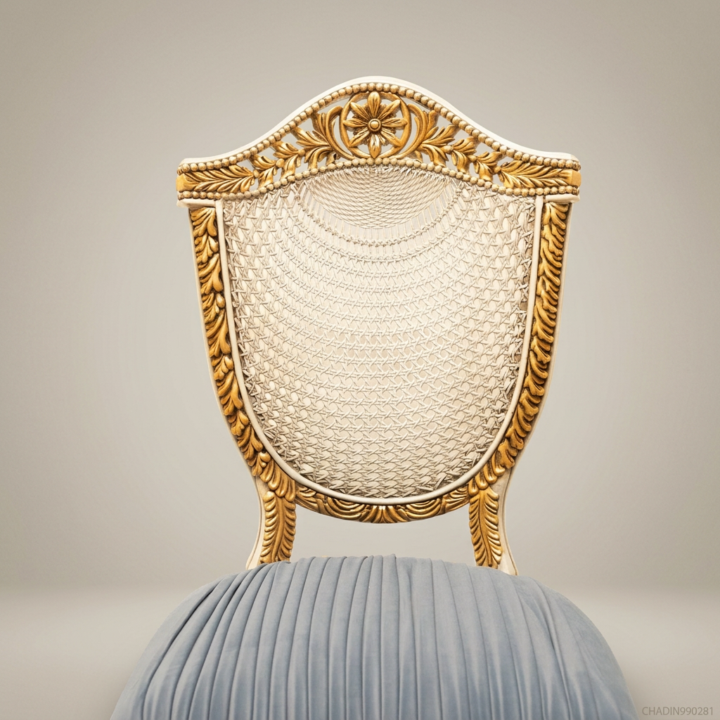 Brass & Wood Louis XVI Cane Back Dining Chair