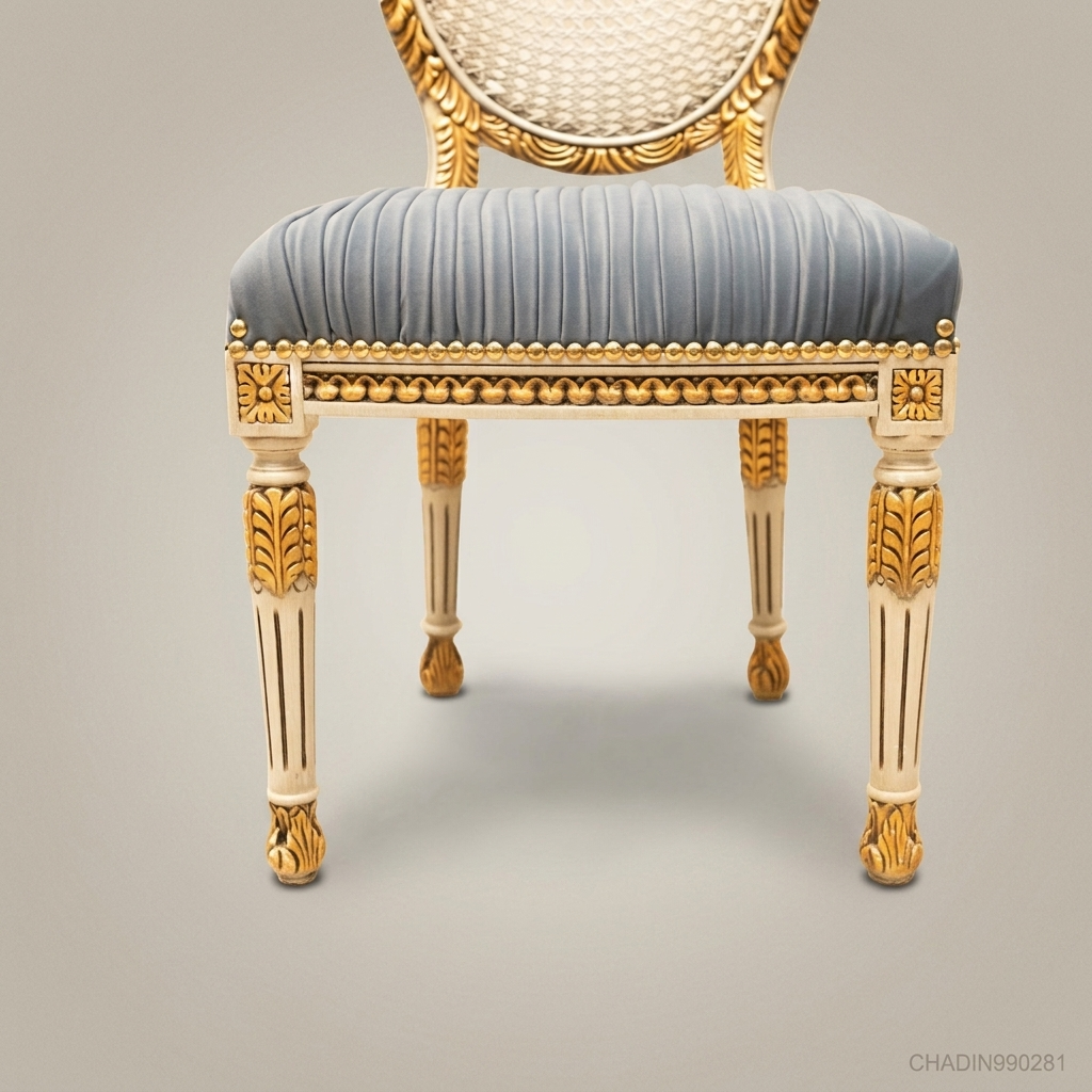 Brass & Wood Louis XVI Cane Back Dining Chair