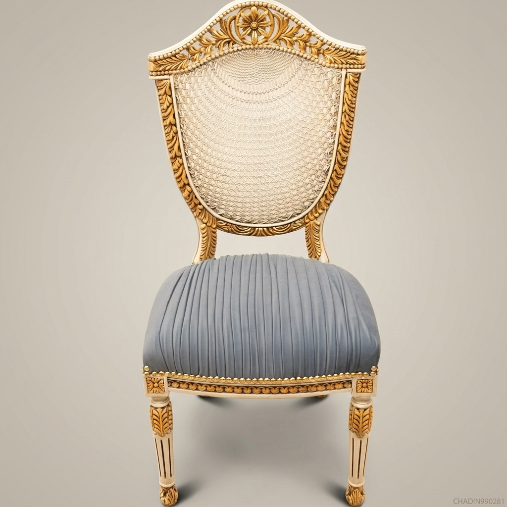 Brass & Wood Louis XVI Cane Back Dining Chair