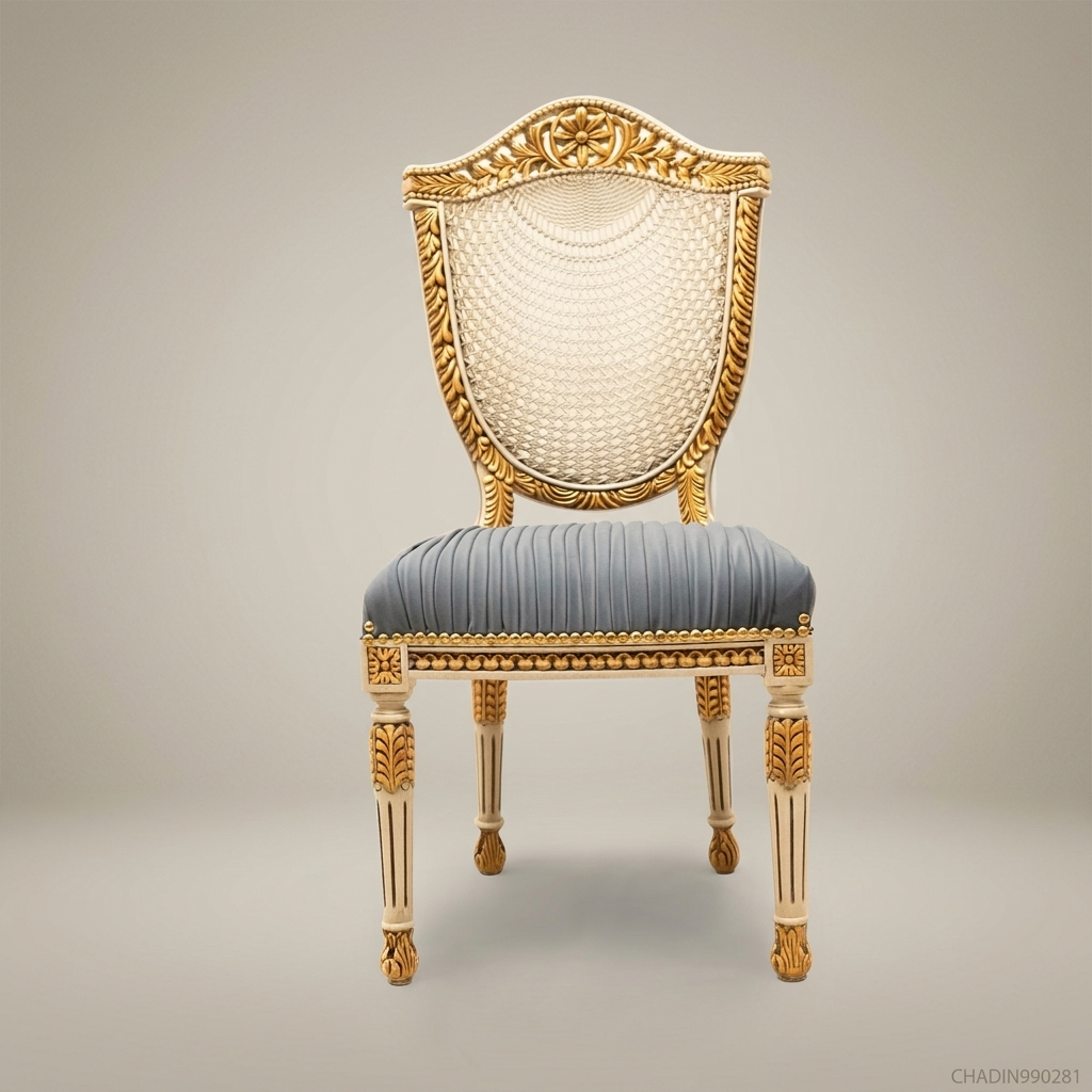 Brass & Wood Louis XVI Cane Back Dining Chair