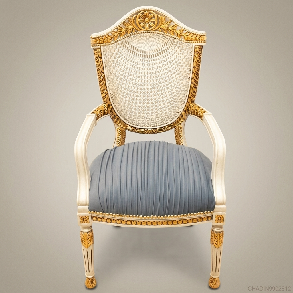 Brass & Wood Louis XVI Cane Back Dining Chair