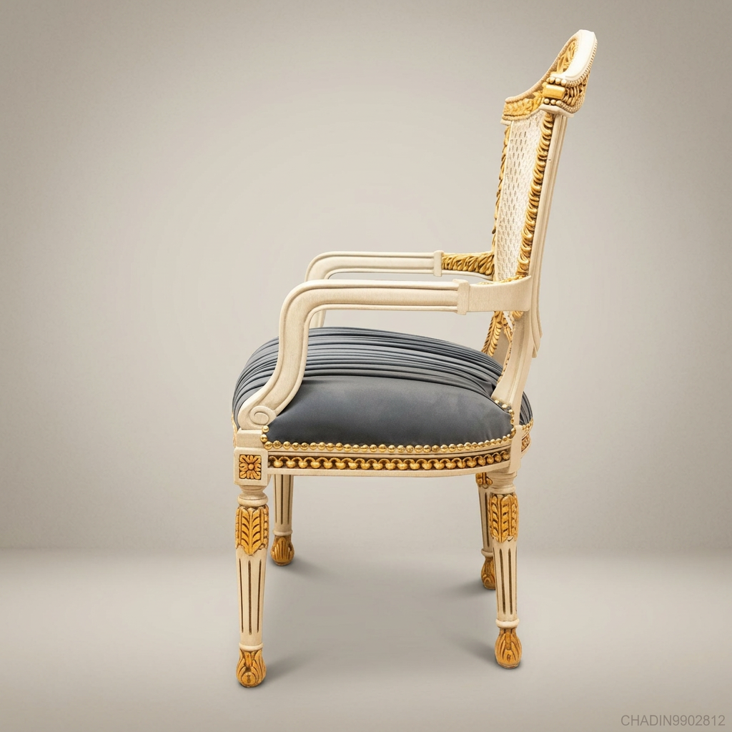 Brass & Wood Louis XVI Cane Back Dining Chair