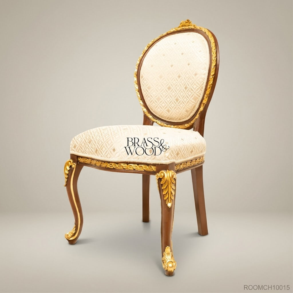 Brass & Wood Louis XV Medallion Dining Chair