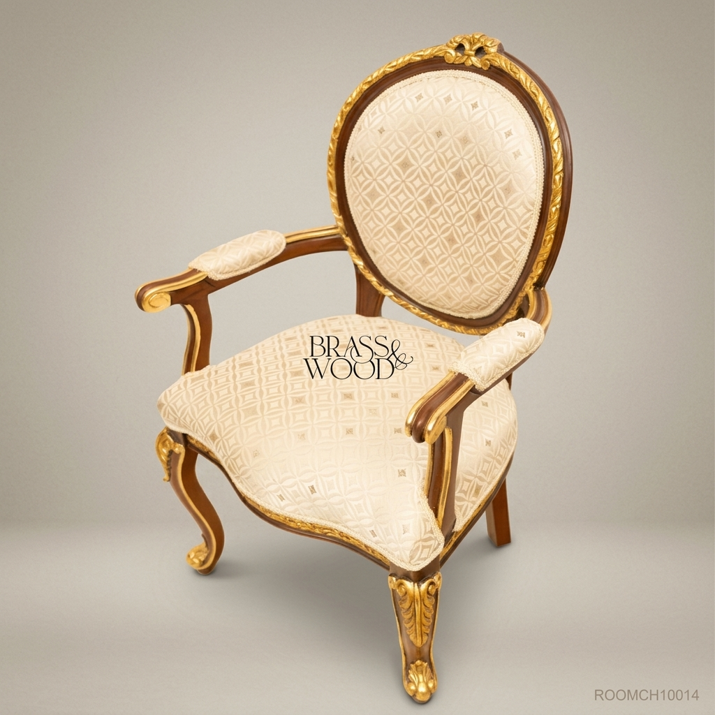 Brass & Wood Louis XV Medallion Dining Chair