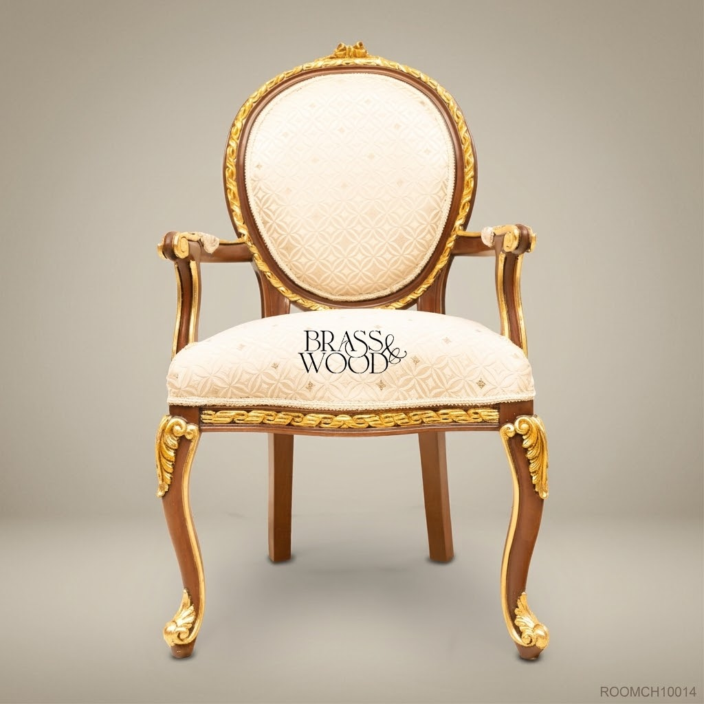 Brass & Wood Louis XV Medallion Dining Chair