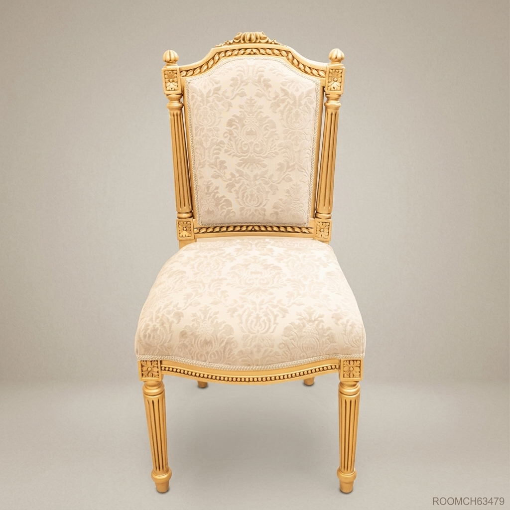 Brass & Wood Louis XVI Damask Dining Chair