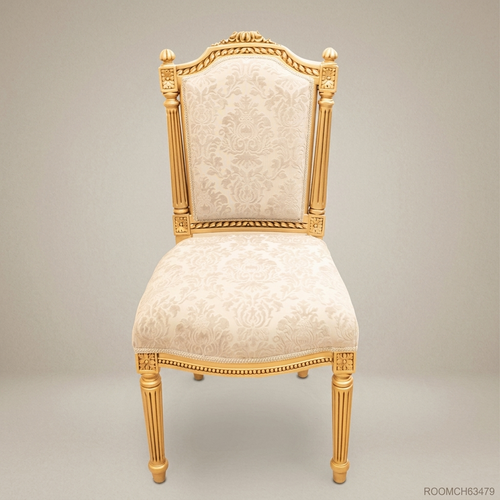 Brass & Wood Louis XVI Damask Dining Chair
