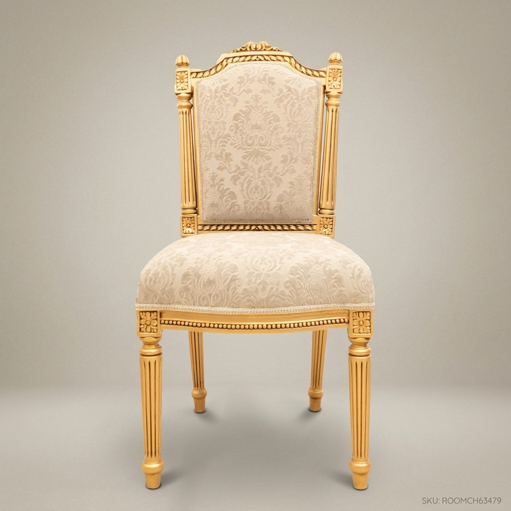 Brass & Wood Louis XVI Damask Dining Chair