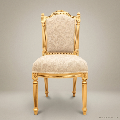 Brass & Wood Louis XVI Damask Dining Chair