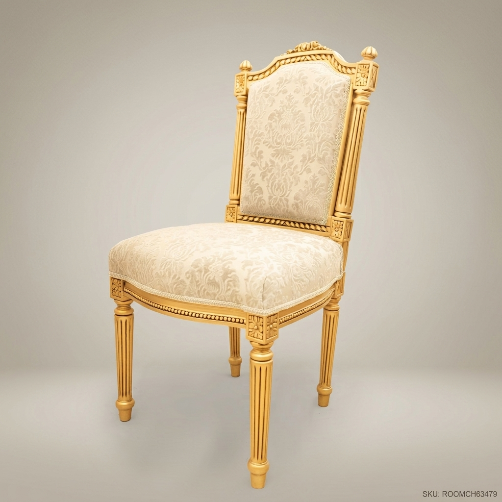Brass & Wood Louis XVI Damask Dining Chair