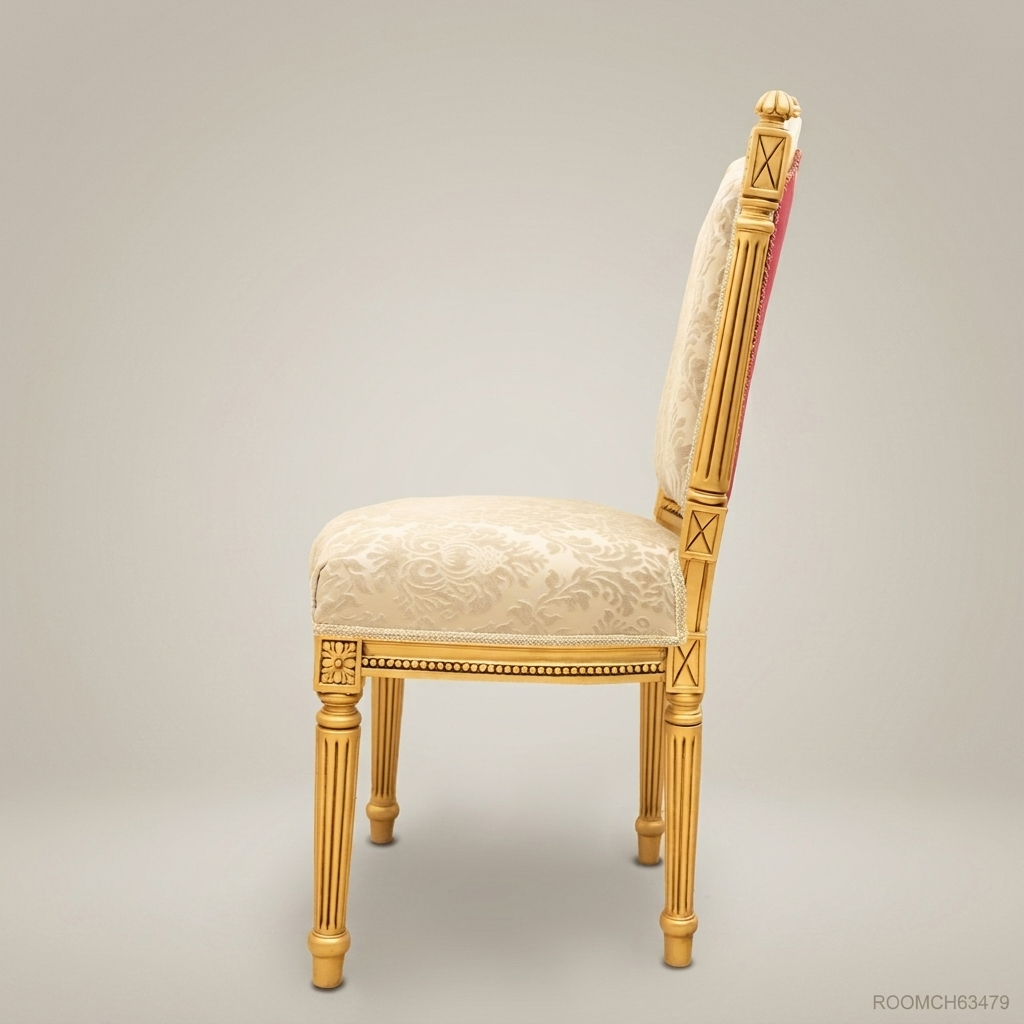 Brass & Wood Louis XVI Damask Dining Chair