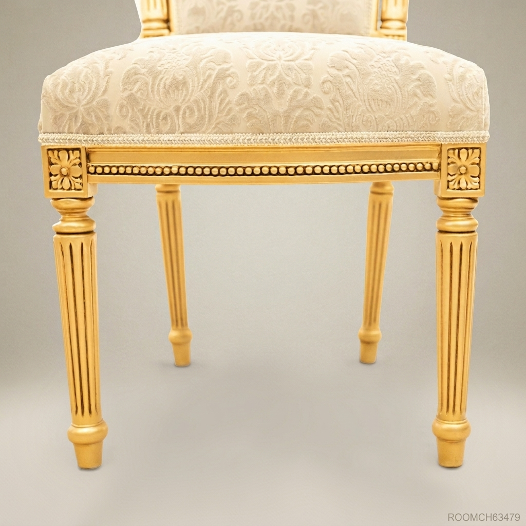 Brass & Wood Louis XVI Damask Dining Chair