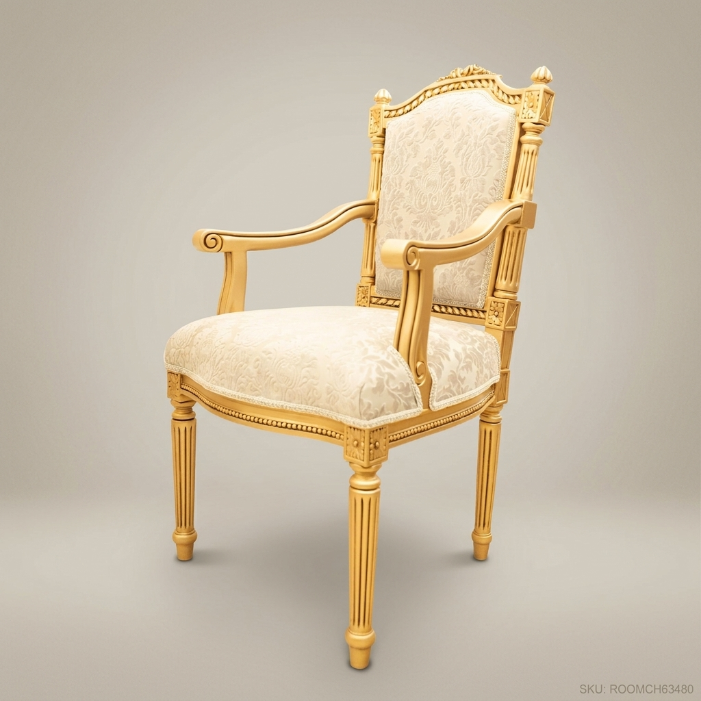 Brass & Wood Louis XVI Damask Dining Chair