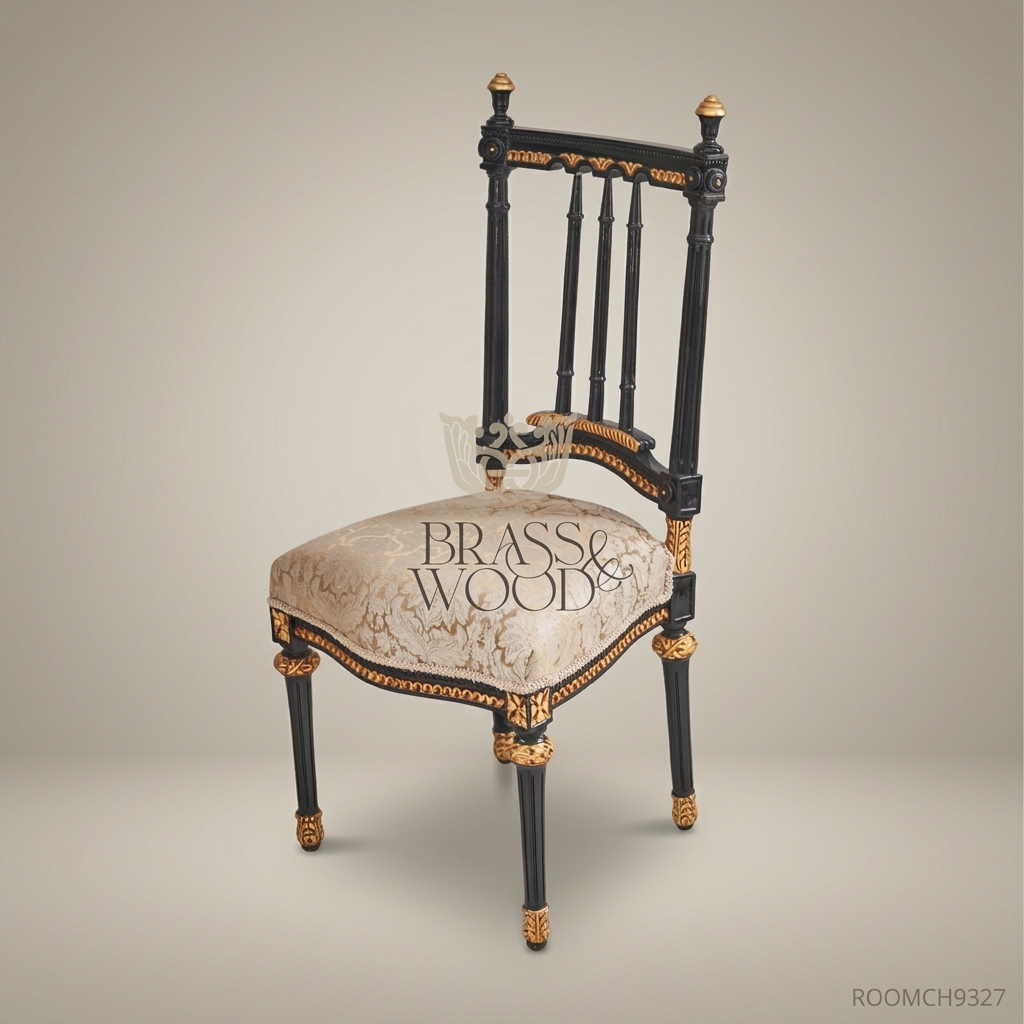 Brass & Wood Napoleon III Ebonized Dining Chair