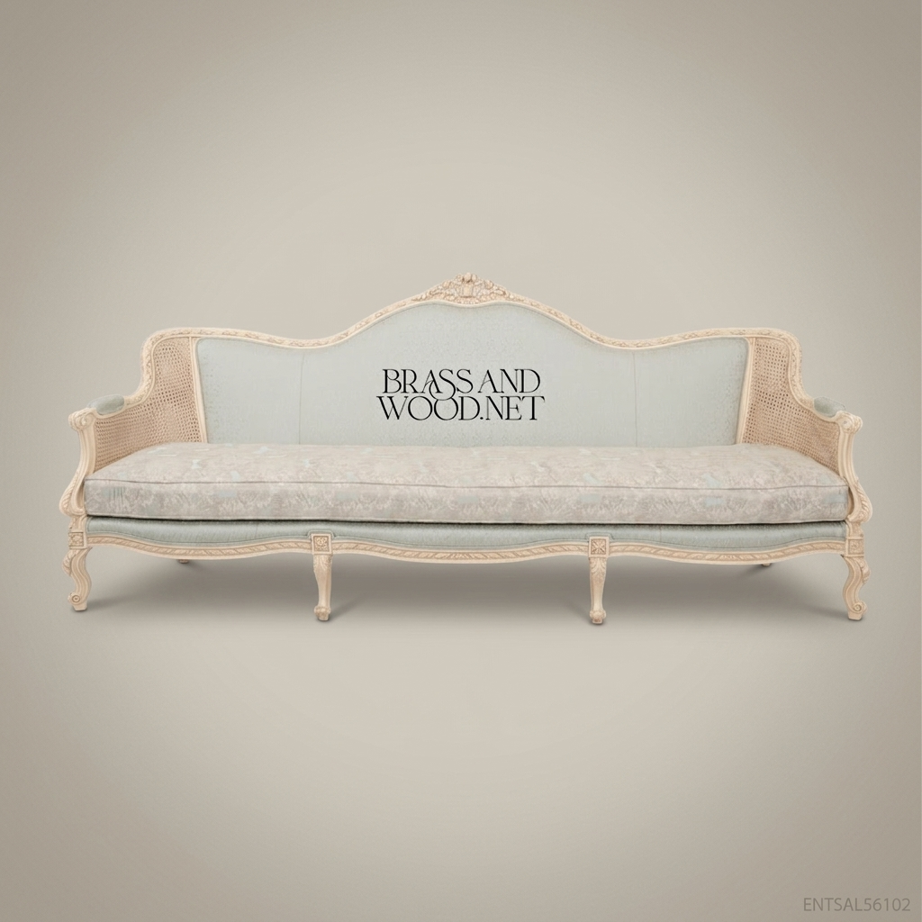 Louis XV Cane & Damask Salon Sofa