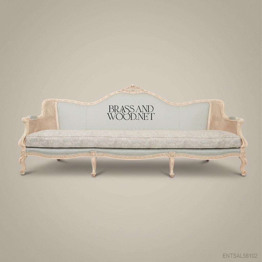 Louis XV Cane & Damask Salon Sofa