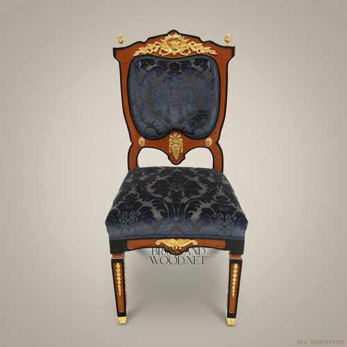 Brass & Wood Empire Damask Dining Chair