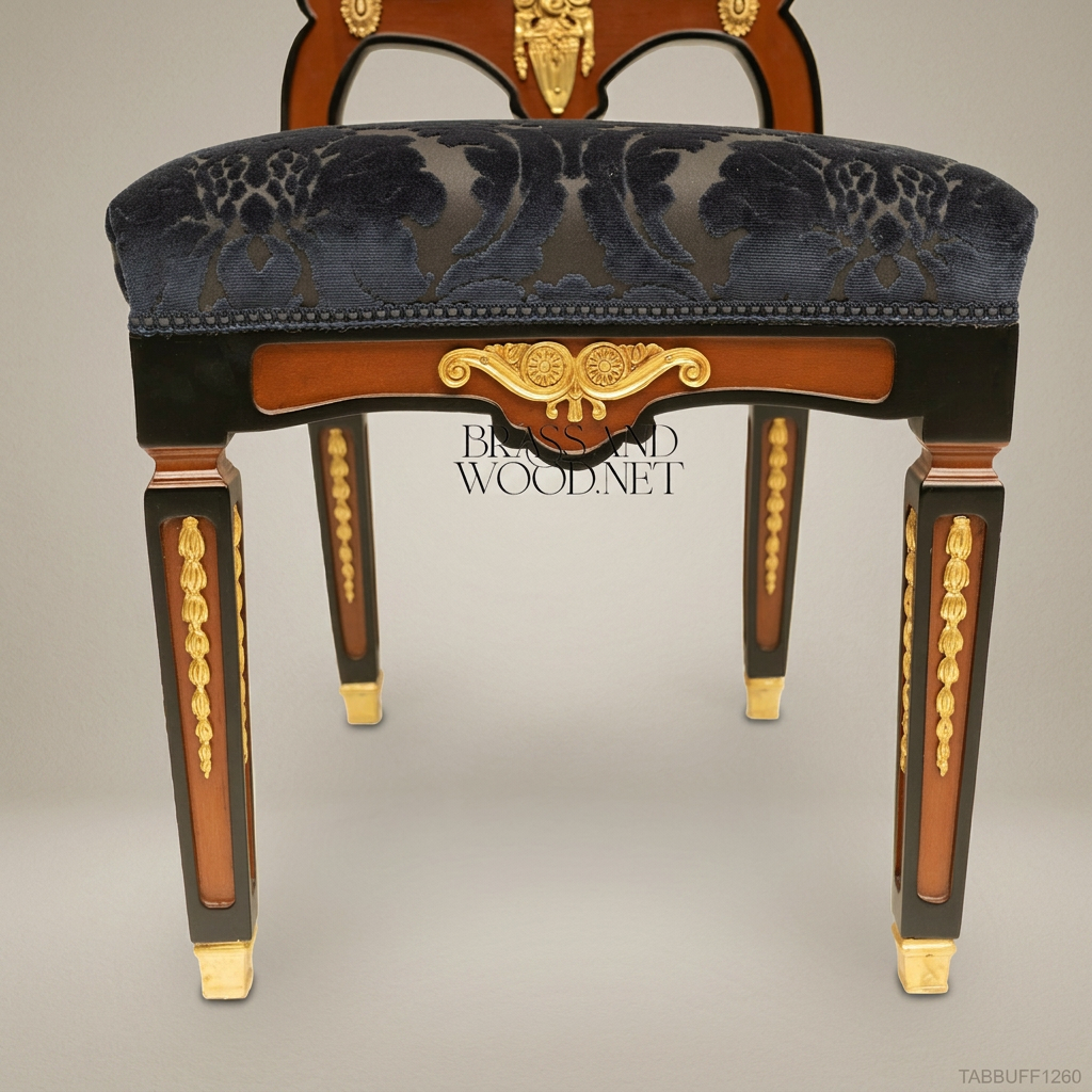 Brass & Wood Empire Damask Dining Chair