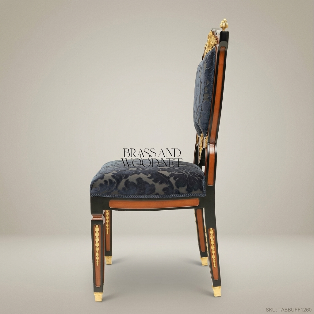 Brass & Wood Empire Damask Dining Chair
