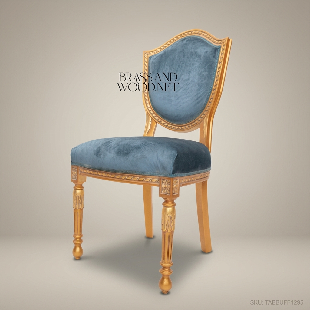 Brass & Wood Upholstered Dining Chair