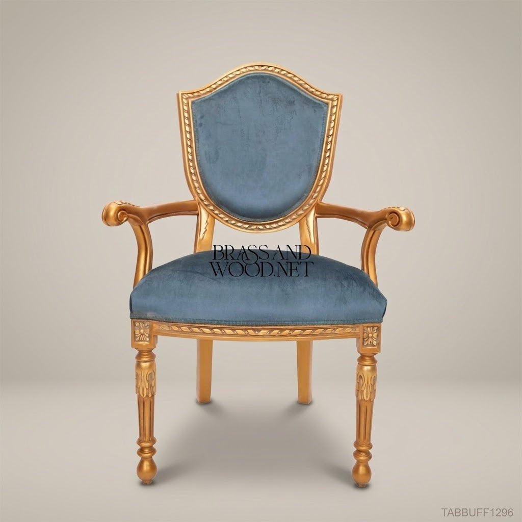 Brass & Wood Upholstered Dining Chair