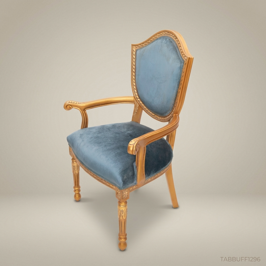 Brass & Wood Upholstered Dining Chair