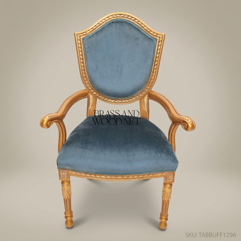 Brass & Wood Upholstered Dining Chair