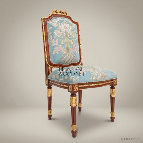 Brass & Wood Louis XVI Floral Tapestry Dining Chair