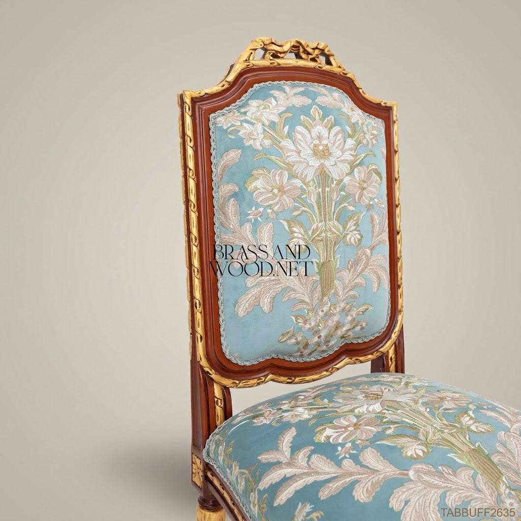 Brass & Wood Louis XVI Floral Tapestry Dining Chair