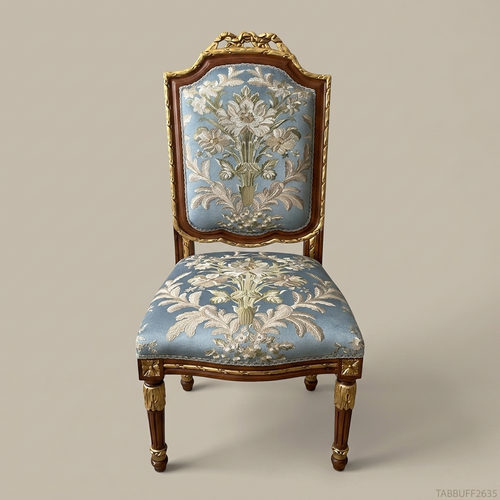 Brass & Wood Louis XVI Floral Tapestry Dining Chair