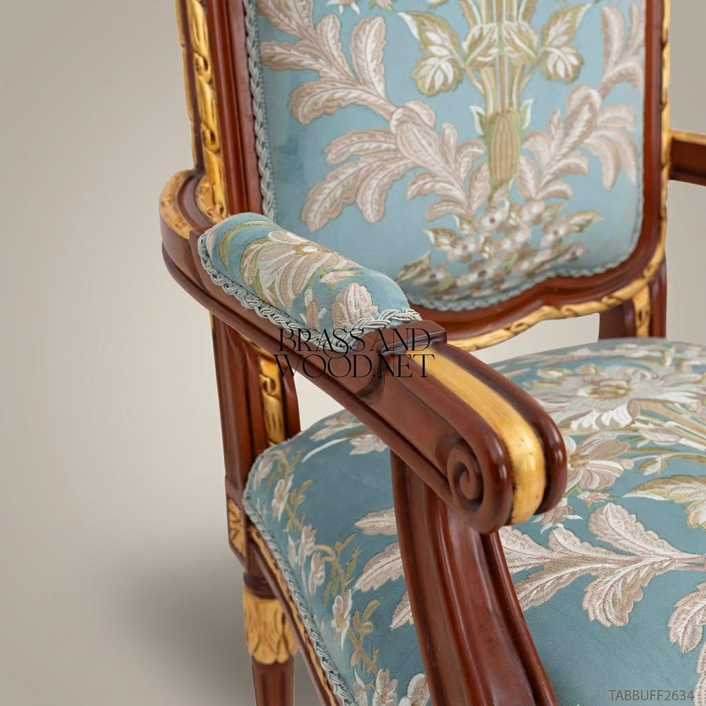 Brass & Wood Louis XVI Floral Tapestry Dining Chair