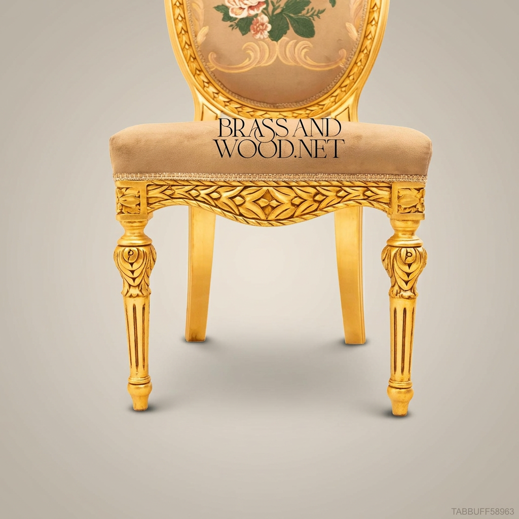 Brass & Wood Louis XVI Shield-Back Dining Chair