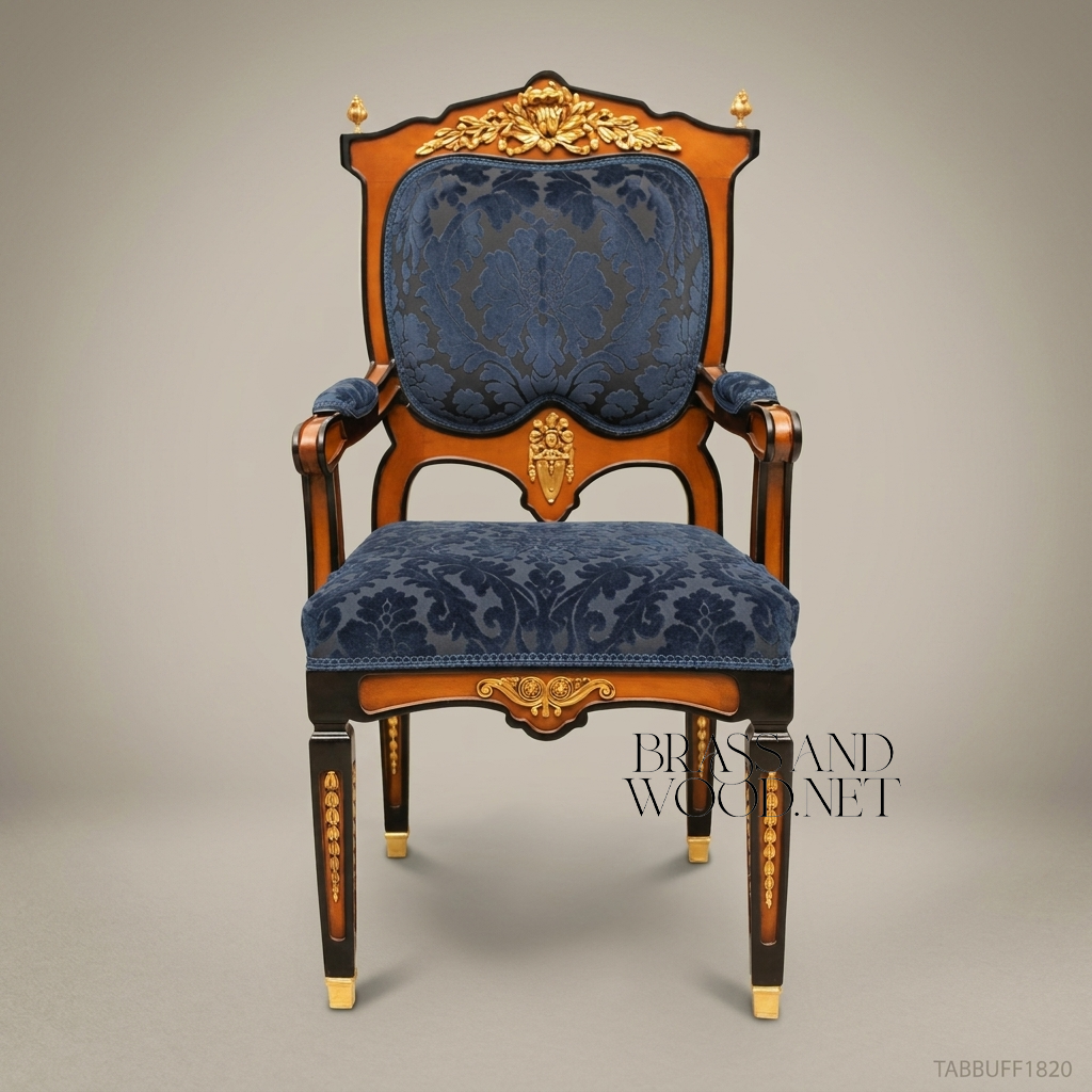 Empire Gilt Dining Suite with Marquetry Buffet & Damask Chairs