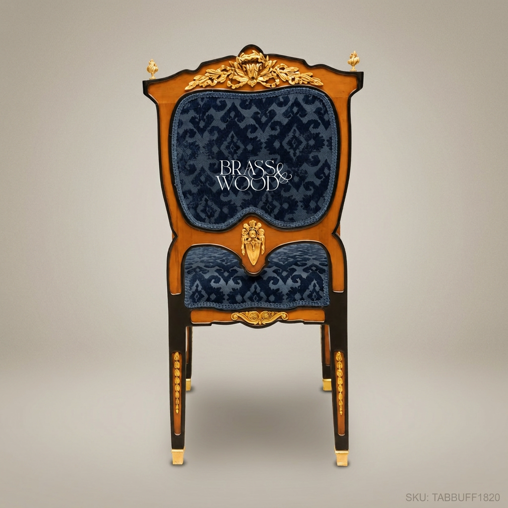 Empire Gilt Dining Suite with Marquetry Buffet & Damask Chairs