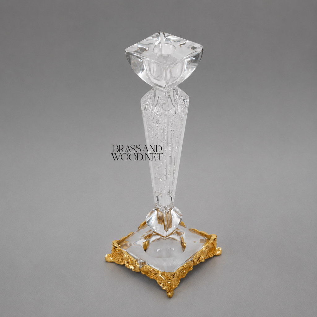 Ornate Crystal Candlestick Holder with Gold Base